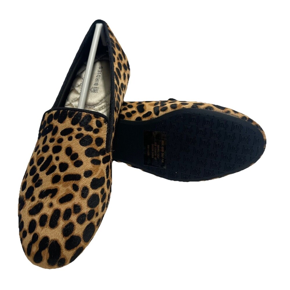 BIRDIES The Starling in Cheetah Womens 5 shoes Slipper Flat Loafer Calf Hair NIB - Picture 2 of 13